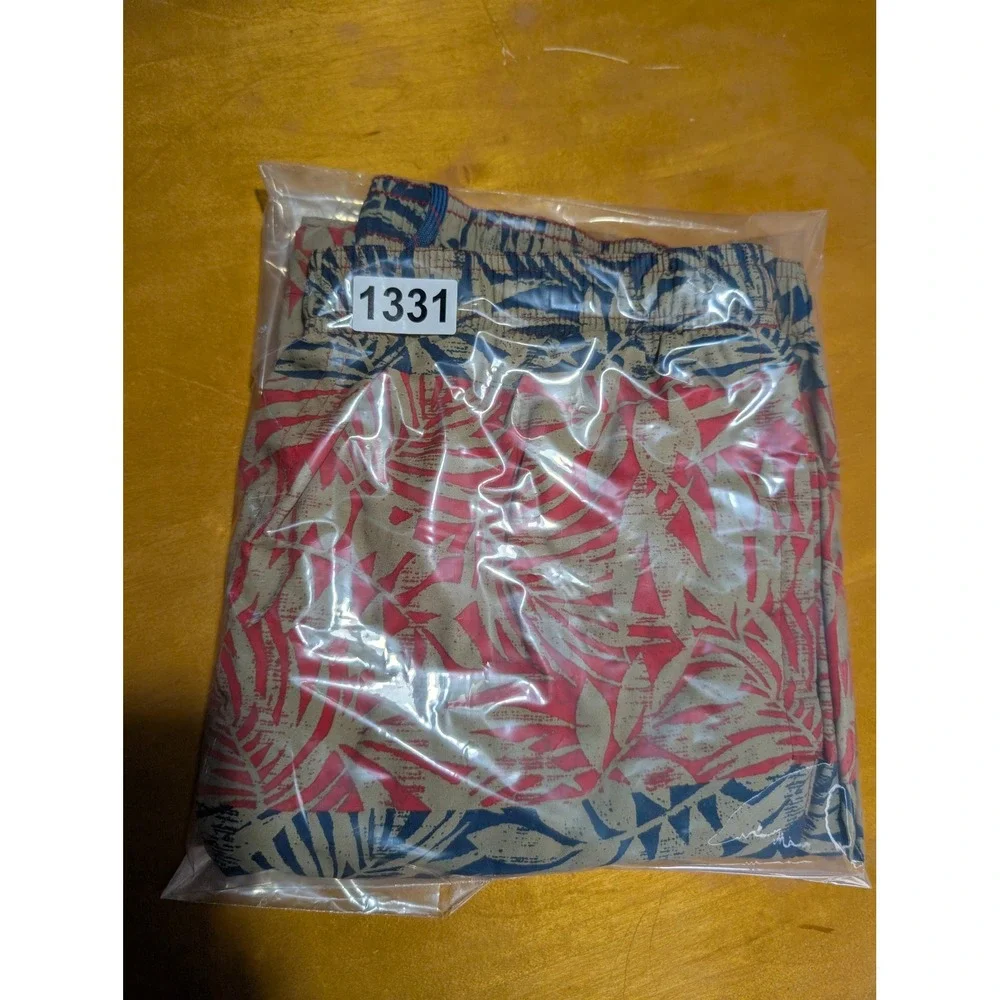 Columbia Mens Tropical Palm Print Swim Trunks Red Navy Board Shorts Size Medium